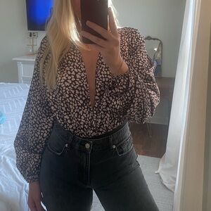 NWT Nasty Gal Navy and Pink Patterned Top